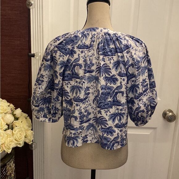 STAUD Chic Blue and White Floral Blouse, XS - Picture 10 of 13